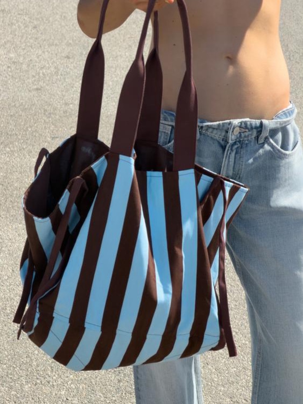New Zara Cotton Striped Maxi Bag